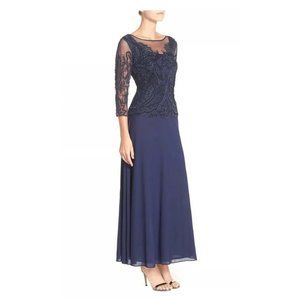 Pisarro Nights Blue 3/4 Sleeve Scoop Neck Gown
